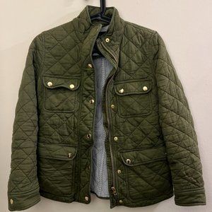 XS Petite Quilted J Crew Jacket in Deep Moss LIKE NEW